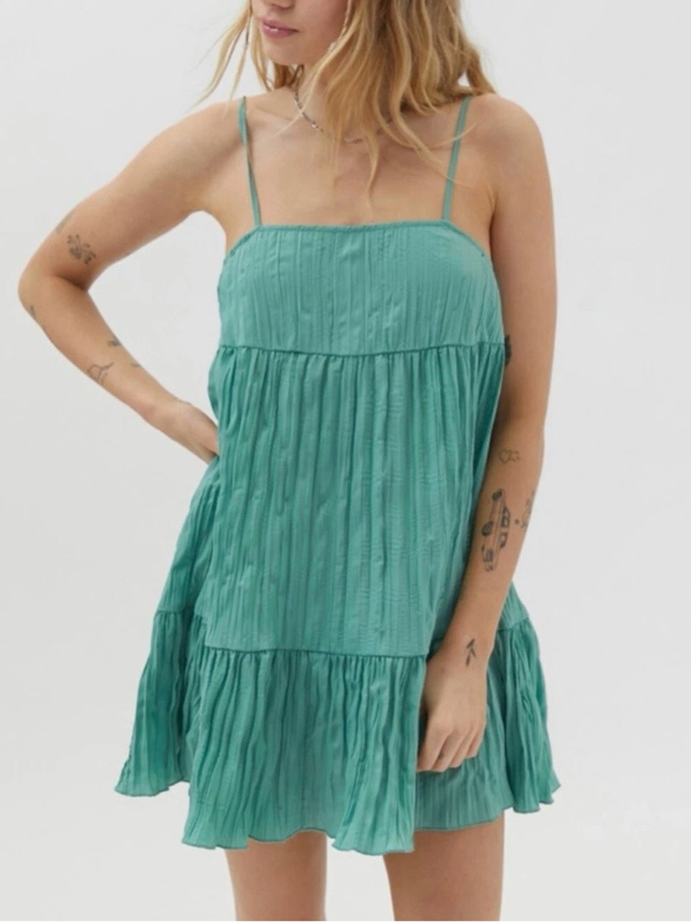 Urban Outfitters Lucia Mint Green Spaghetti Strap Mini Dress